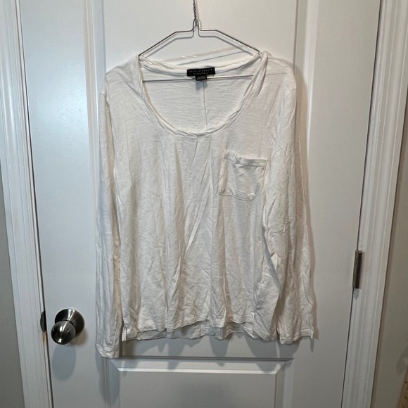 Sanctuary Tops - Social Standard Womens Long Sleeve Pocket Tee Slub Jersey White XXL